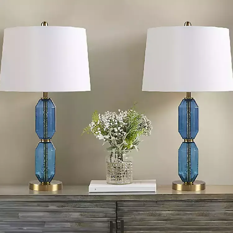 Kirklands Home Faceted Glass Table Lamp Blue New