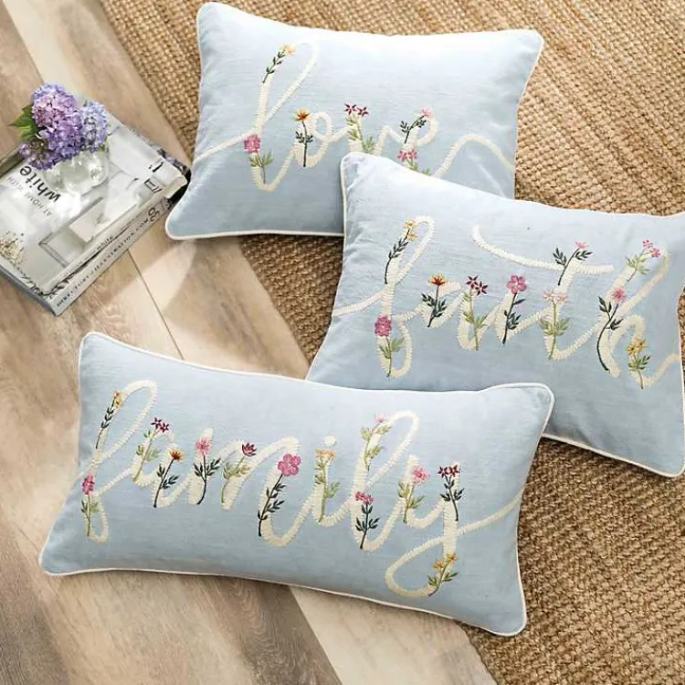 Pillows>Kirklands Home Blue Family Floral Embroidered Lumbar Pillow