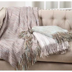 Blankets & Throws>Kirklands Home Blue Faux Mohair Fringe Throw