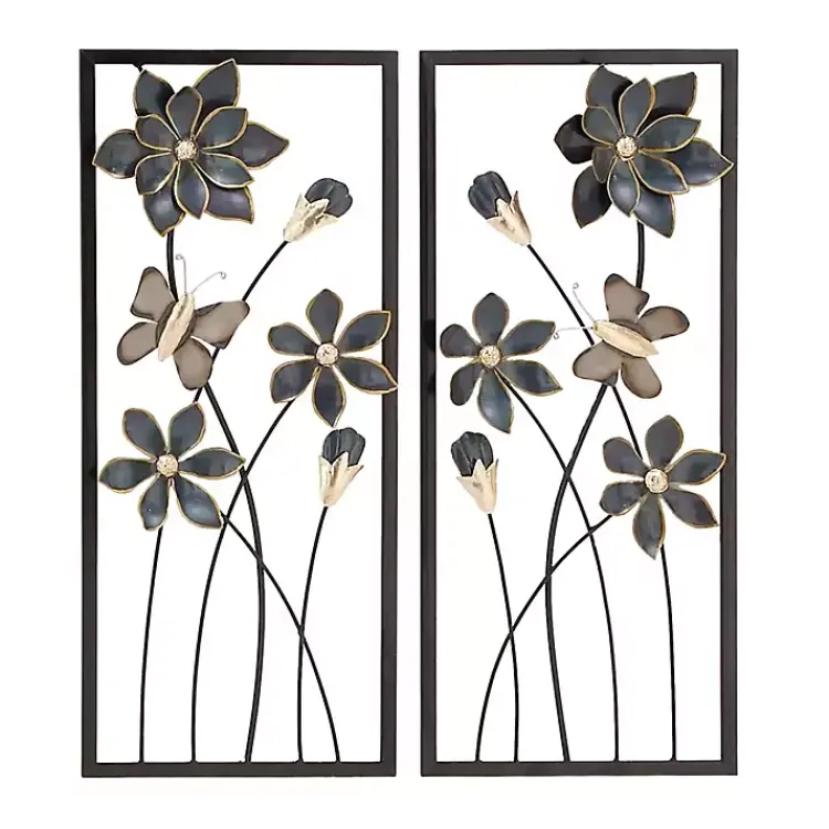 Kirklands Home Blue Floral and Butterfly Wall Plaques, Set of 2 Sale