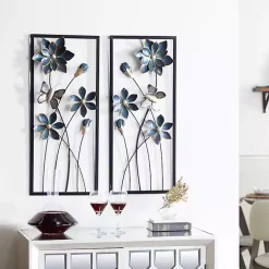 Kirklands Home Blue Floral and Butterfly Wall Plaques, Set of 2 Sale