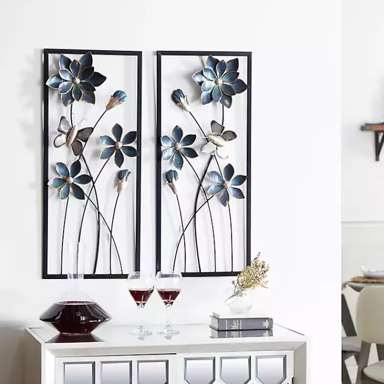 Kirklands Home Blue Floral and Butterfly Wall Plaques, Set of 2 Sale