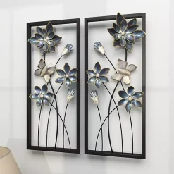 Kirklands Home Blue Floral and Butterfly Wall Plaques, Set of 2 Sale