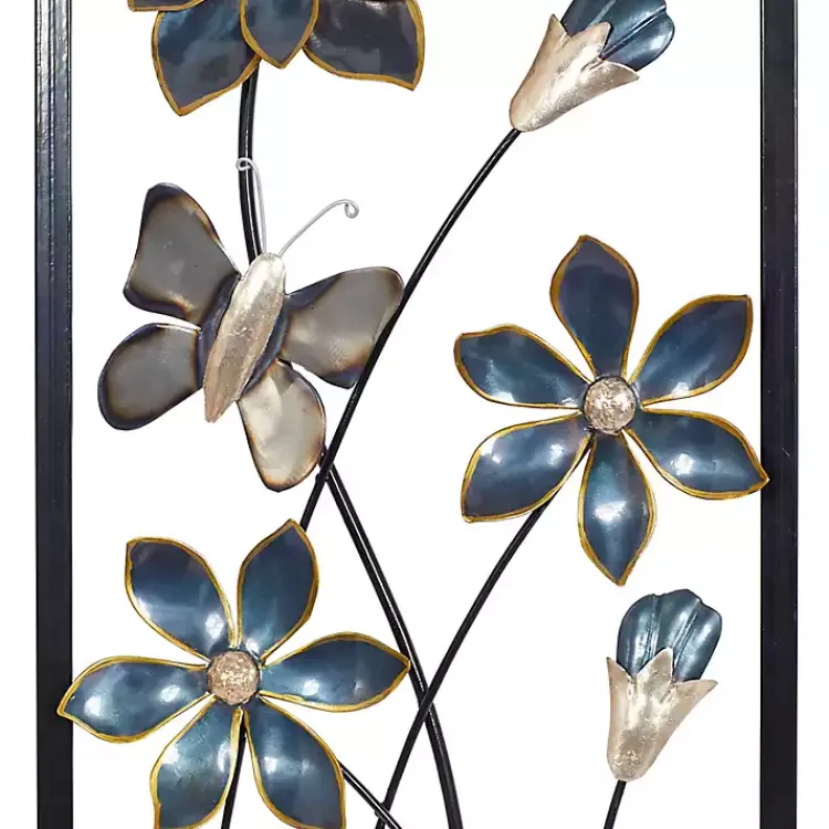 Kirklands Home Blue Floral and Butterfly Wall Plaques, Set of 2 Sale
