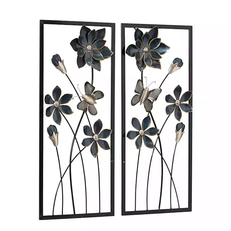 Kirklands Home Blue Floral and Butterfly Wall Plaques, Set of 2 Sale