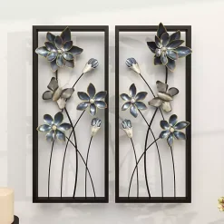 Kirklands Home Blue Floral and Butterfly Wall Plaques, Set of 2 Sale