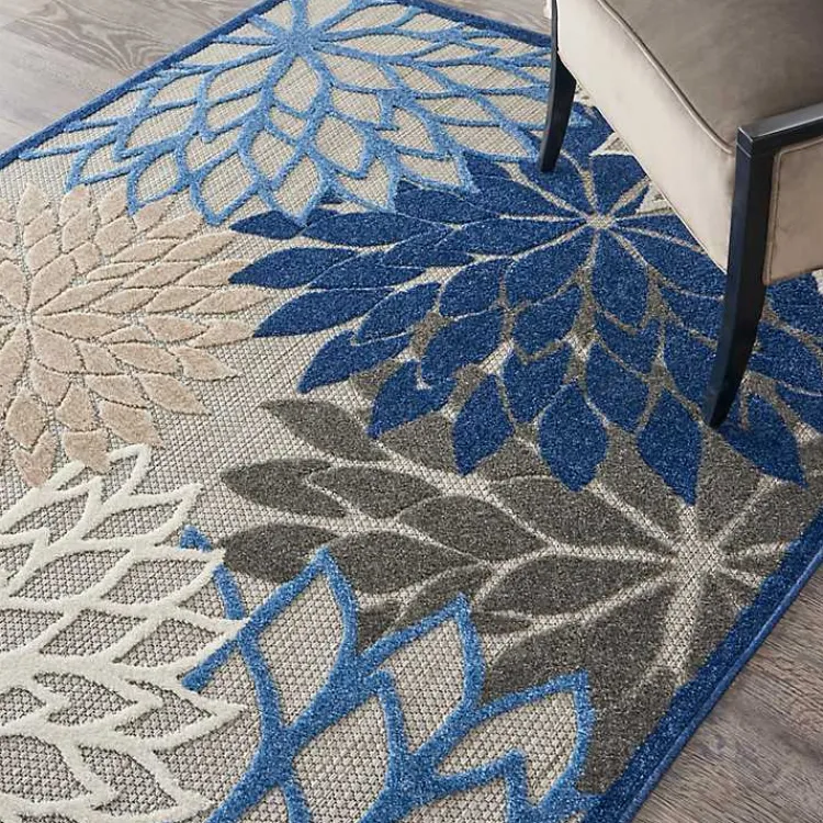 Kirklands Home Blue Floral Burst Outdoor Area Rug, 6x9 Hot