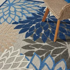 Kirklands Home Blue Floral Burst Outdoor Area Rug, 6x9 Hot