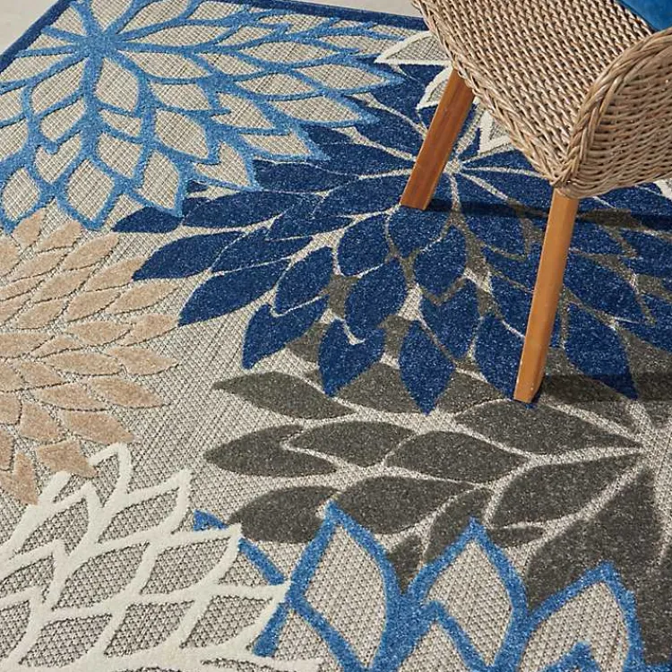 Kirklands Home Blue Floral Burst Outdoor Area Rug, 6x9 Hot