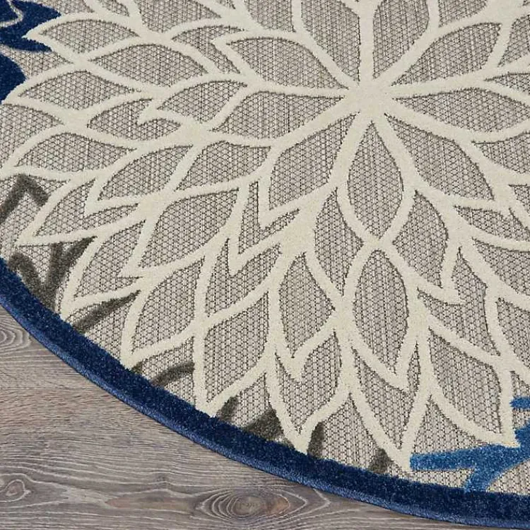 Kirklands Home Blue Floral Burst Round Outdoor Area Rug, 5x5 Best