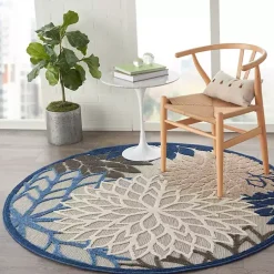 Kirklands Home Blue Floral Burst Round Outdoor Area Rug, 5x5 Best