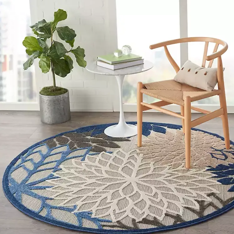 Kirklands Home Blue Floral Burst Round Outdoor Area Rug, 5x5 Best