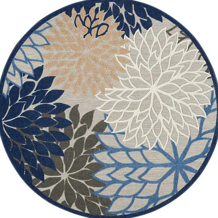 Kirklands Home Blue Floral Burst Round Outdoor Area Rug, 7x7 Outlet