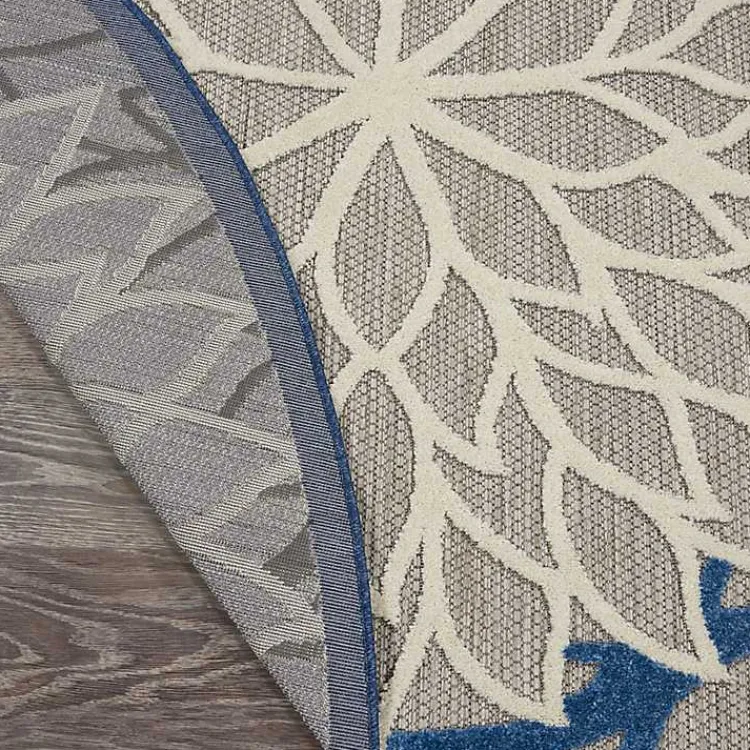 Kirklands Home Blue Floral Burst Round Outdoor Area Rug, 7x7 Outlet