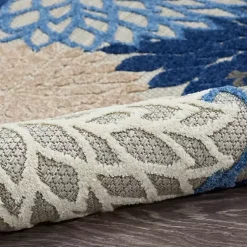 Kirklands Home Blue Floral Burst Round Outdoor Area Rug, 7x7 Outlet
