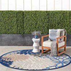 Kirklands Home Blue Floral Burst Round Outdoor Area Rug, 7x7 Outlet