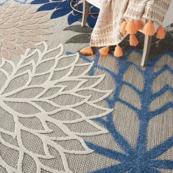 Kirklands Home Blue Floral Burst Round Outdoor Area Rug, 7x7 Outlet