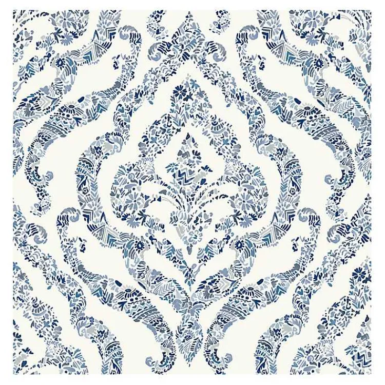 Kirklands Home Floral Damask Pattern Peel & Stick Wallpaper Blue Online