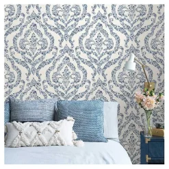 Kirklands Home Floral Damask Pattern Peel & Stick Wallpaper Blue Online
