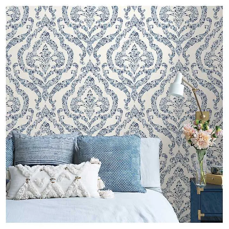 Kirklands Home Floral Damask Pattern Peel & Stick Wallpaper Blue Online