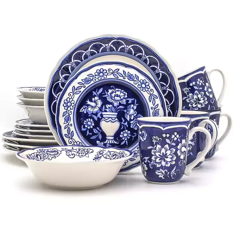 Kirklands Home Blue Floral Hand Painted 16-pc. Dinnerware Set Outlet