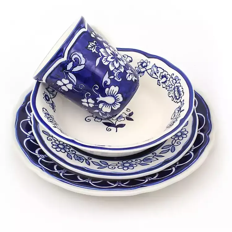 Kirklands Home Blue Floral Hand Painted 16-pc. Dinnerware Set Outlet