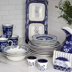 Kirklands Home Blue Floral Hand Painted 16-pc. Dinnerware Set Outlet