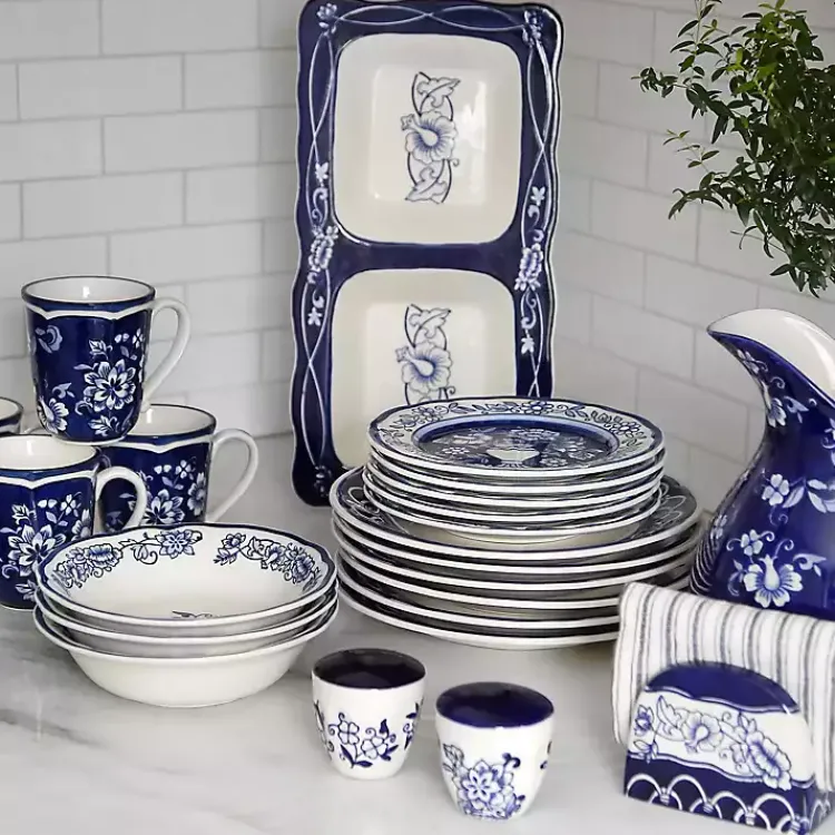 Kirklands Home Blue Floral Hand Painted 16-pc. Dinnerware Set Outlet