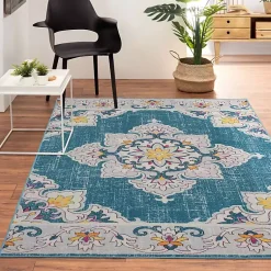 Kirklands Home Blue Floral Medallion Outdoor Area Rug, 7x9 Discount
