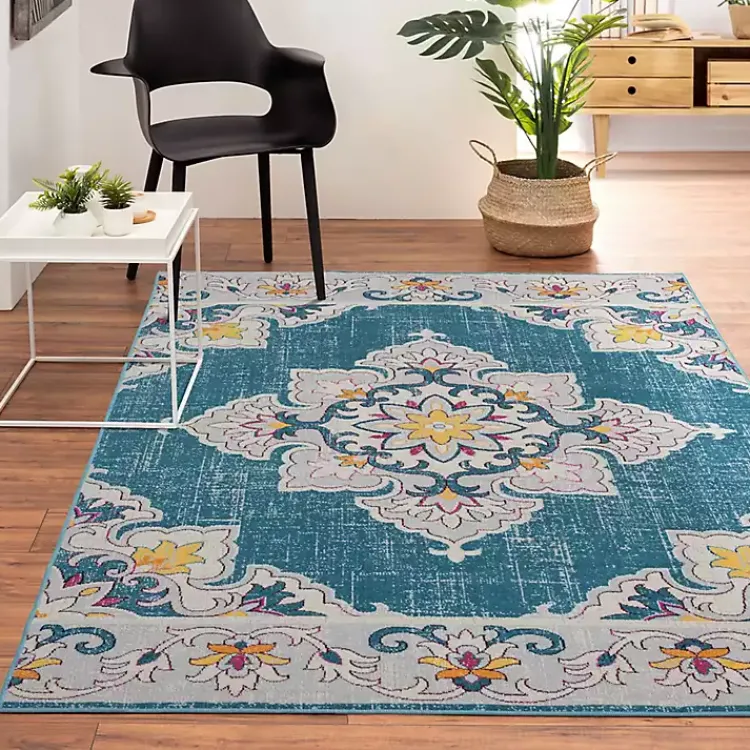 Kirklands Home Blue Floral Medallion Outdoor Area Rug, 7x9 Discount