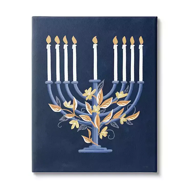 Hanukkah Decorations>Kirklands Home Blue Floral Menorah Canvas Art Print