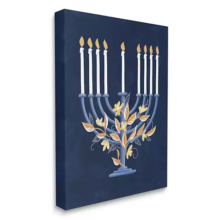Hanukkah Decorations>Kirklands Home Blue Floral Menorah Canvas Art Print