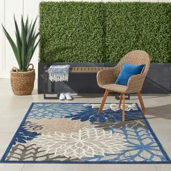Kirklands Home Blue Floral Outdoor Area Rug, 5x7