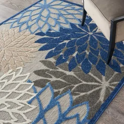 Kirklands Home Blue Floral Outdoor Area Rug, 5x7