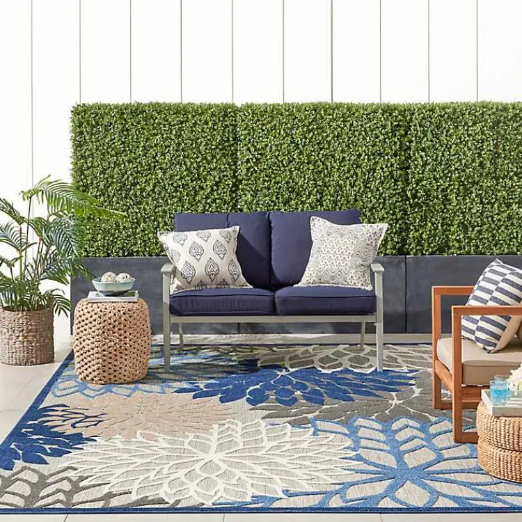 Kirklands Home Blue Floral Outdoor Area Rug, 7x10 Sale