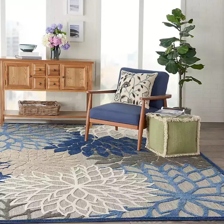 Kirklands Home Blue Floral Outdoor Area Rug, 7x10 Sale