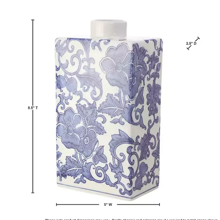Vases>Kirklands Home Blue Floral Rectangle Vase