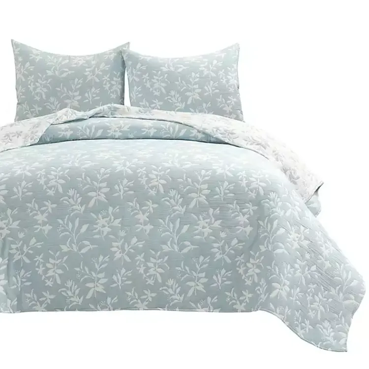 Kirklands Home Blue Floral Reversible 3-pc. King Quilt Set Outlet