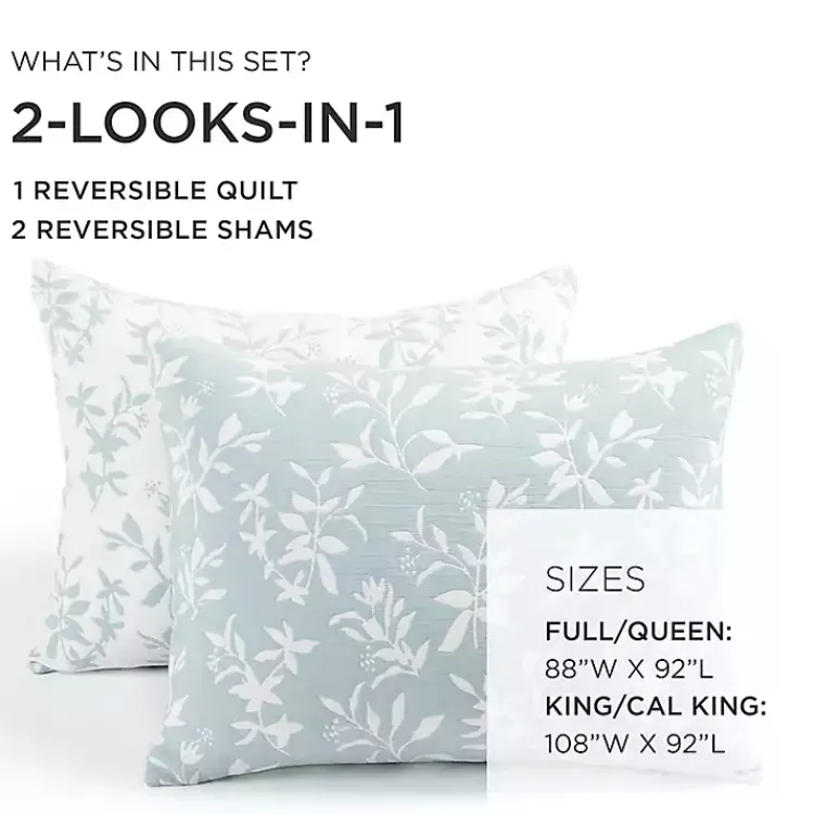 Kirklands Home Blue Floral Reversible 3-pc. King Quilt Set Outlet