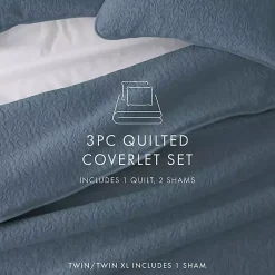 Kirklands Home Floral Stitch 3-pc. King Quilt Set Blue