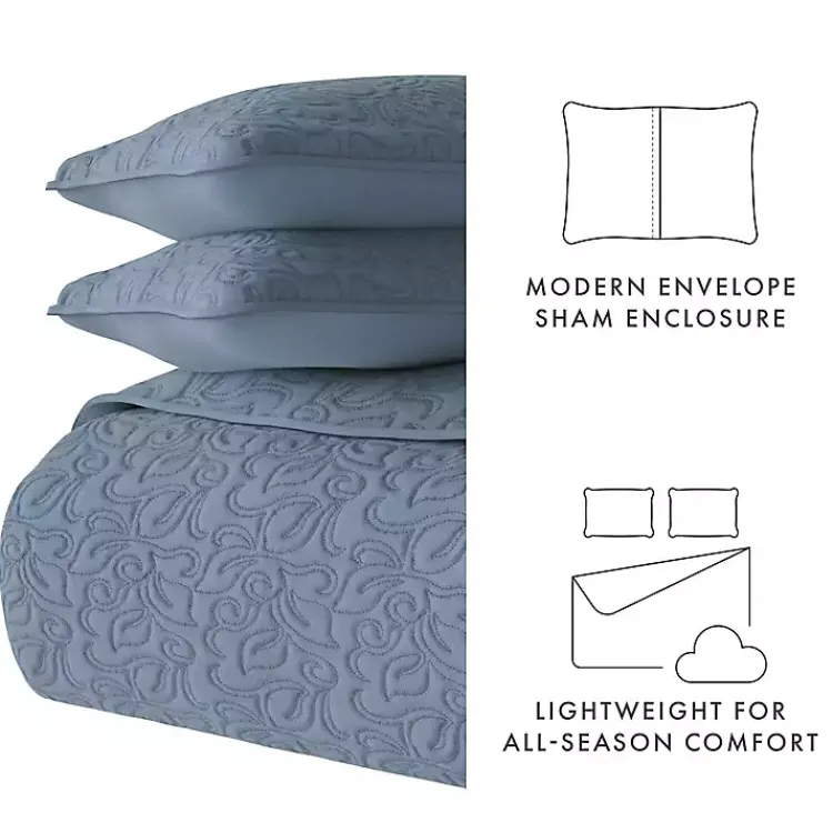 Kirklands Home Floral Stitch 3-pc. Queen Quilt Set Blue Hot