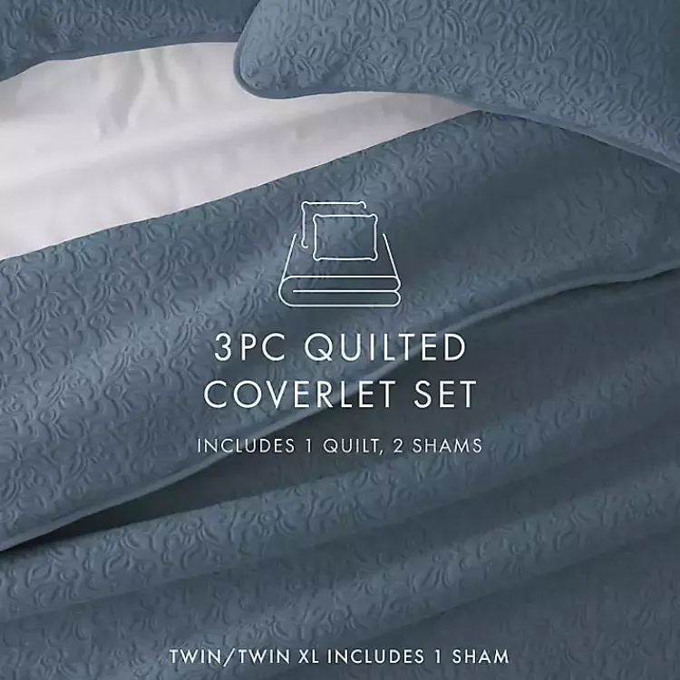 Kirklands Home Floral Stitch 2-pc. Twin Quilt Set Blue New
