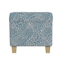 Kirklands Home Floral Upholstered Square Storage Ottoman Blue Best