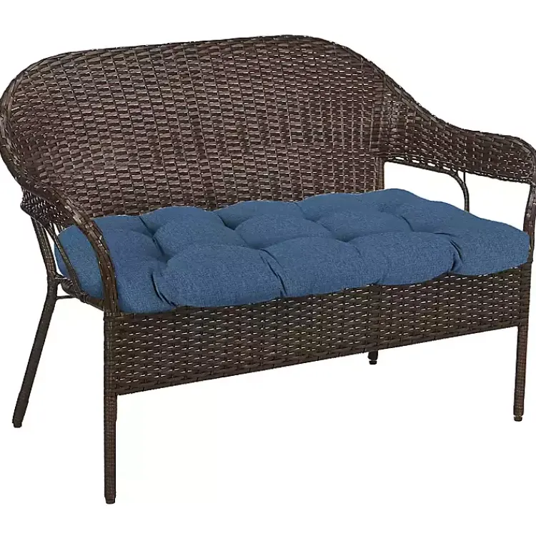 Kirklands Home French Edge Outdoor Wicker Settee Cushion Blue