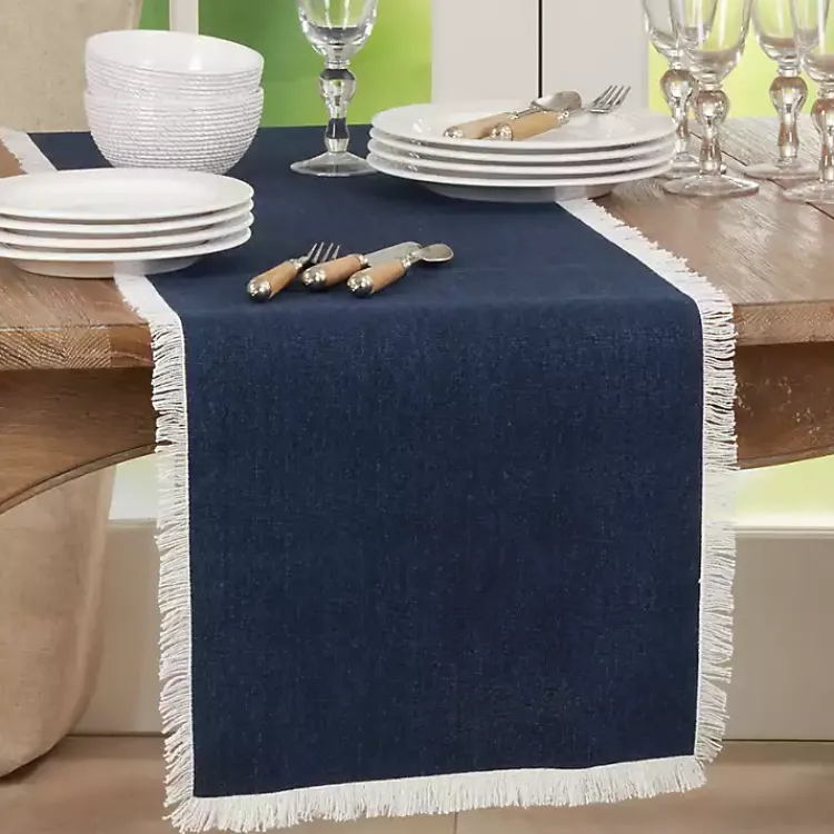 Kirklands Home Fringe Border Table Runner, 72 in. Blue Online