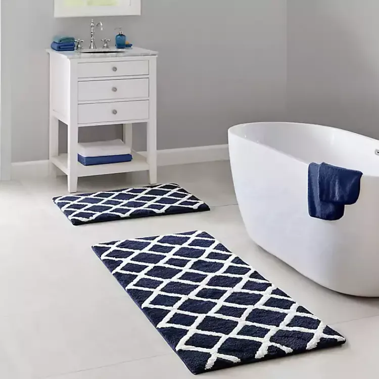 Kirklands Home Blue Geometric Pattern Reversible Bath Mat, 34 in. Online