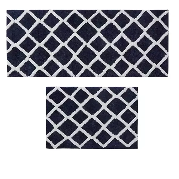 Kirklands Home Blue Geometric Pattern Reversible Bath Mat, 34 in. Online