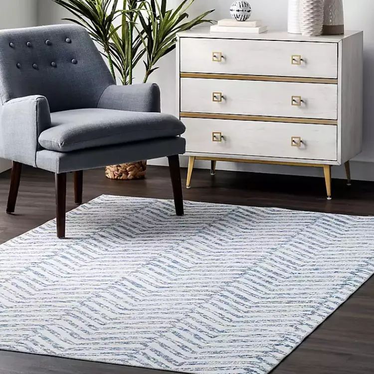 Kirklands Home Blue Geometric Pattern Washable Area Rug, 3x5