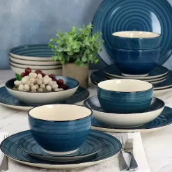 Kirklands Home Gia Stoneware 24-pc. Dinnerware Set Blue Clearance