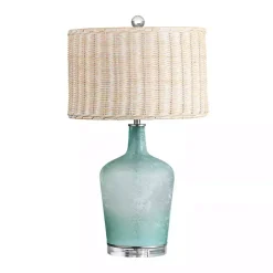 Kirklands Home Blue Glass Coastal Table Lamp Tan New